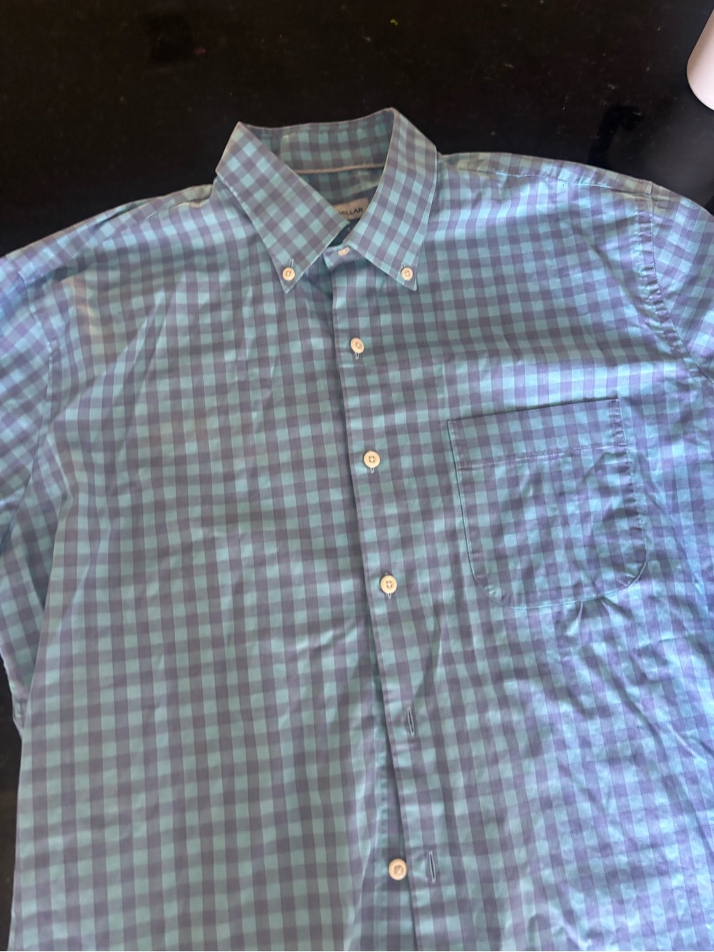 Peter Millar Teal and Navy Check Button-Down Shirt